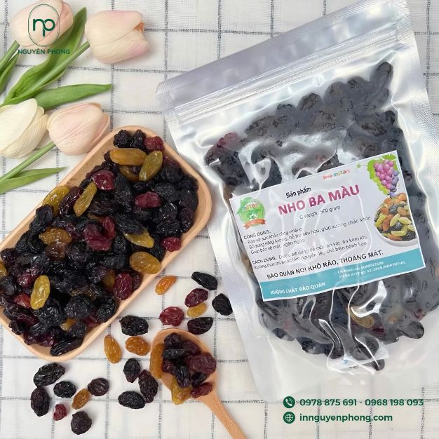 in tem dán nho khô với kích thước túi zip lớn